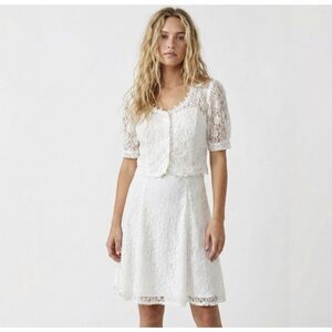 Vintage 90s Joni Blair Lace Dress Set 10 White Bridal Mini Coquette Clueless